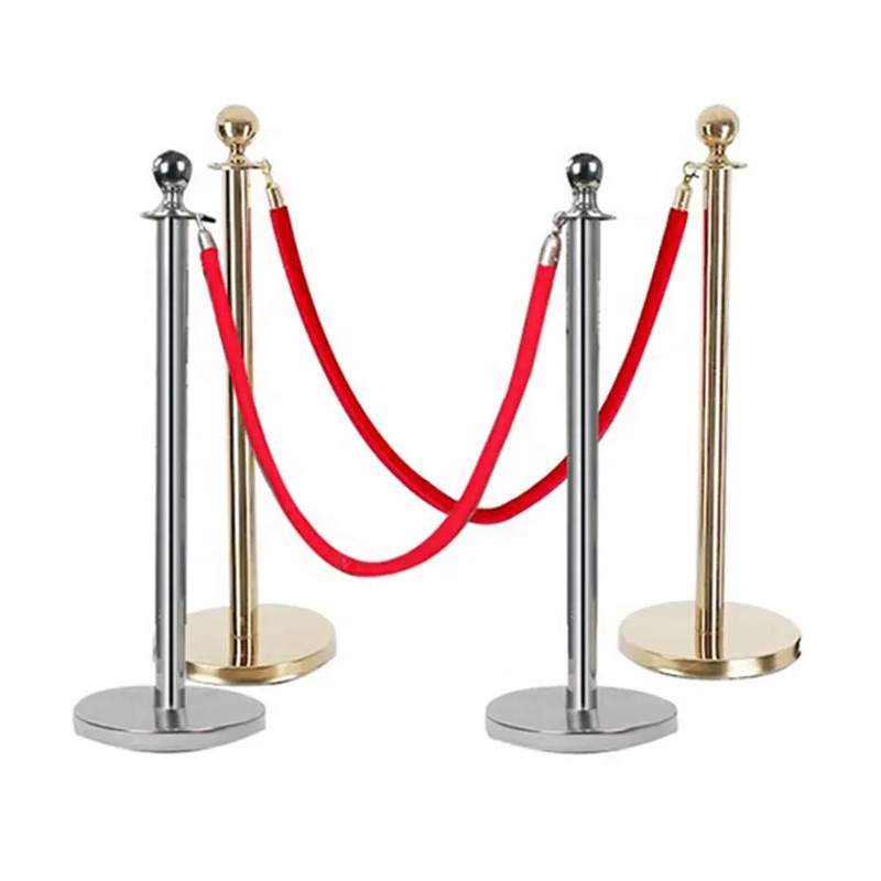 Traffic stanchions for crowd control gold queue bollard red carpet velvet rope poles and stands post barrier gold stanchion