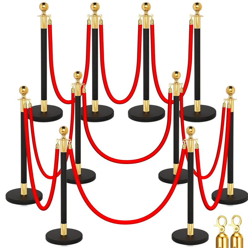 Red Carpet Ropes and Poles, Crowd Control Barrier Stanchion Set for Theater Hotels Clubs Museums