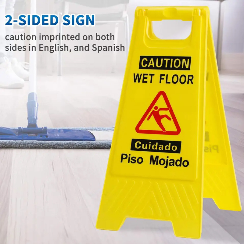 Plastic Double Side Yellow Wet Floor Caution Sign Fold-Out Bilingual Wet Floor Safety Warning Sign Board Wet Floor Sign