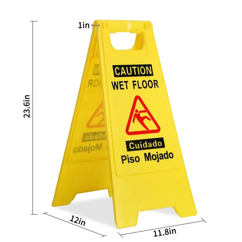 Plastic Double Side Yellow Wet Floor Caution Sign Fold-Out Bilingual Wet Floor Safety Warning Sign Board Wet Floor Sign