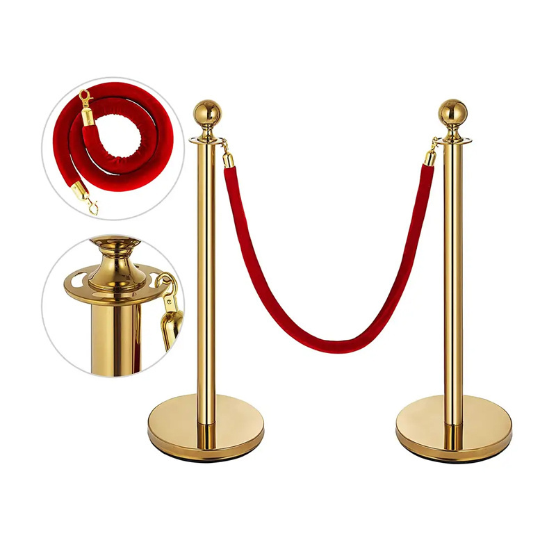 Traffic stanchions for crowd control gold queue bollard red carpet velvet rope poles and stands post barrier gold stanchion