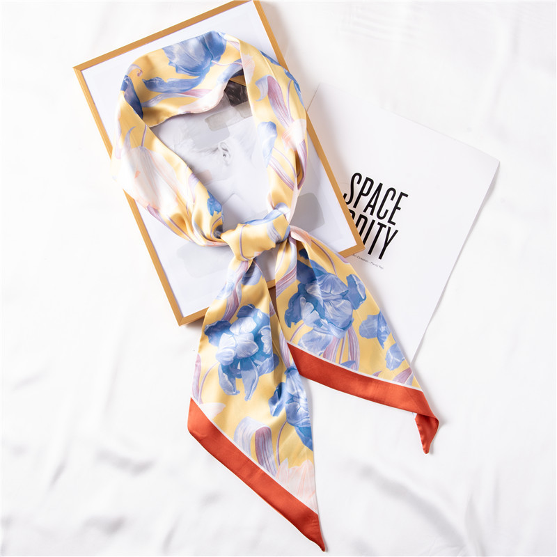 2024 summer sweet print long silk scarf women's silk trend French streamer headband flight attendant scarf