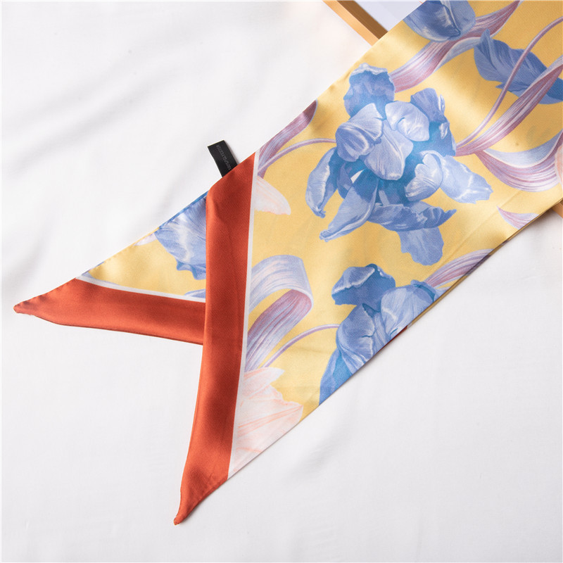 2024 summer sweet print long silk scarf women's silk trend French streamer headband flight attendant scarf