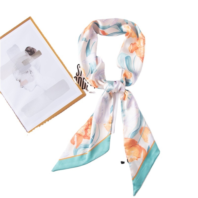 2024 summer sweet print long silk scarf women's silk trend French streamer headband flight attendant scarf