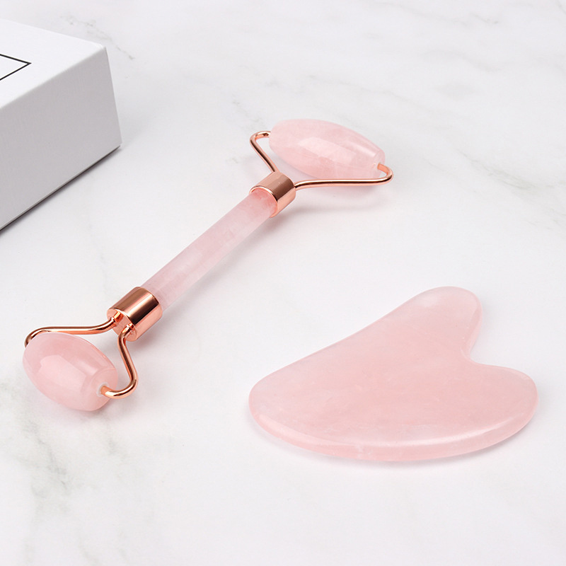 Jade roller gua sha set facial beauty tool rose quartz roller pink crystal face-lift tool