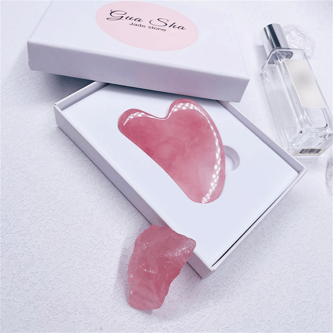 Pink crystal gua sha heart shaped massage tool  rose quartz guasha