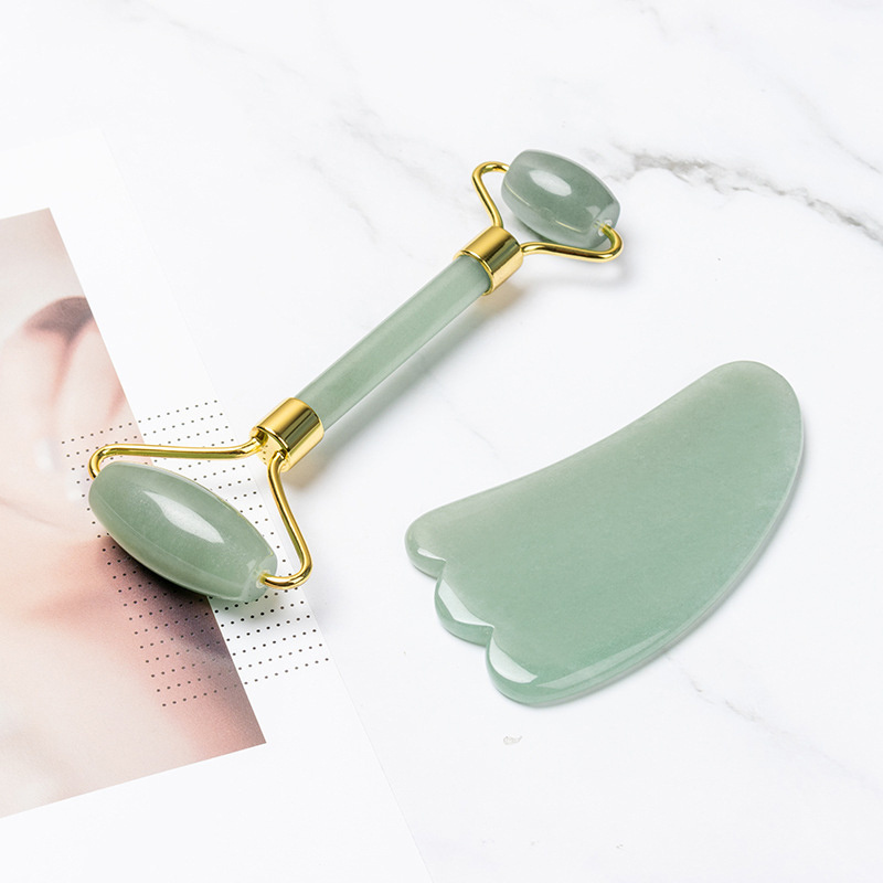 Jade roller gua sha set facial beauty tool rose quartz roller pink crystal face-lift tool