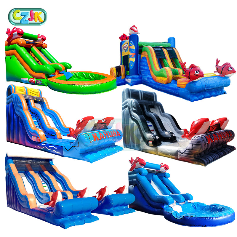 Commercial Grade Big Kahuna Fish Inflatable Water Slide Waterslide For Sale