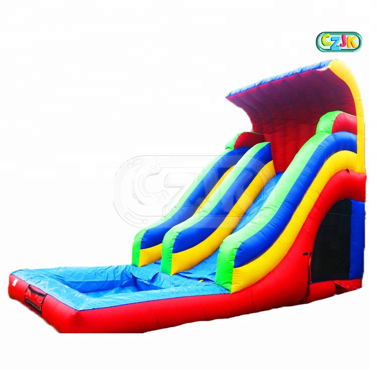 Cheap waterslide commercial inflatable rainbow water slide with pool