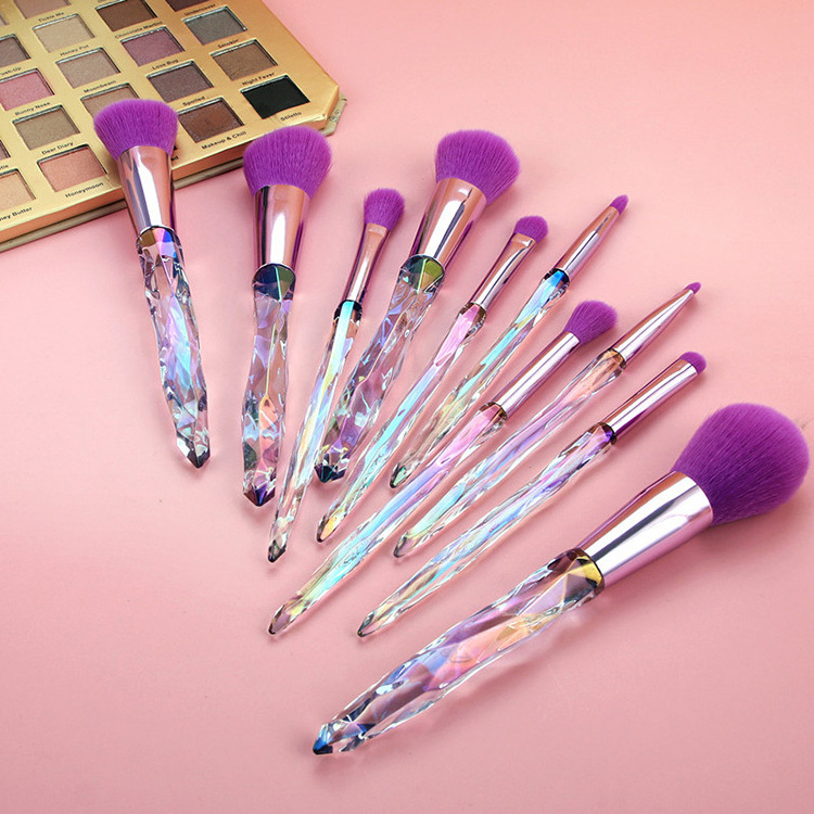 10Pcs Colorful Transparent Diamond Glitter Bling Crystal Handle Kabuki Makeup Brushes Luxury High Quality Makeup Brush Sets