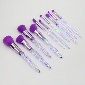 10Pcs Colorful Transparent Diamond Glitter Bling Crystal Handle Kabuki Makeup Brushes Luxury High Quality Makeup Brush Sets