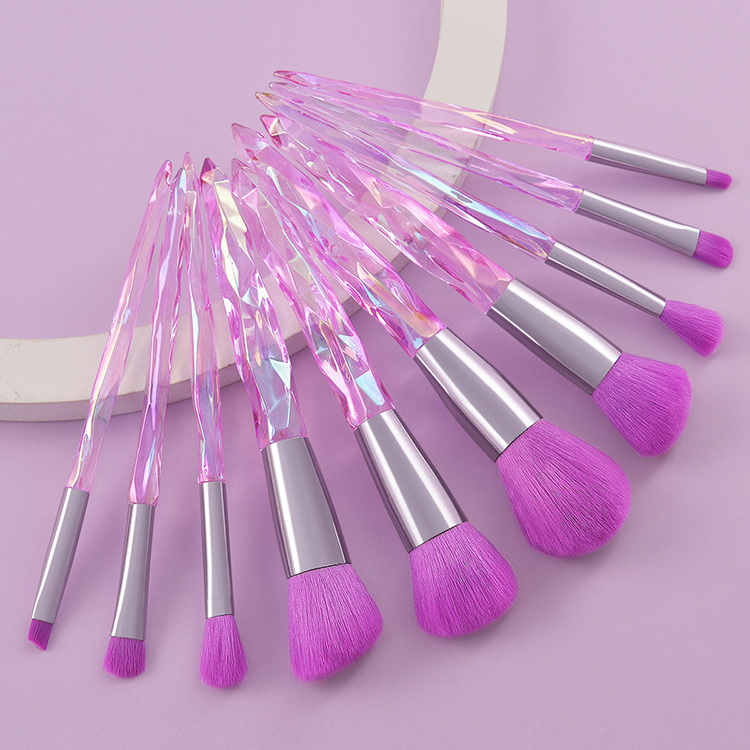 10Pcs Colorful Transparent Diamond Glitter Bling Crystal Handle Kabuki Makeup Brushes Luxury High Quality Makeup Brush Sets