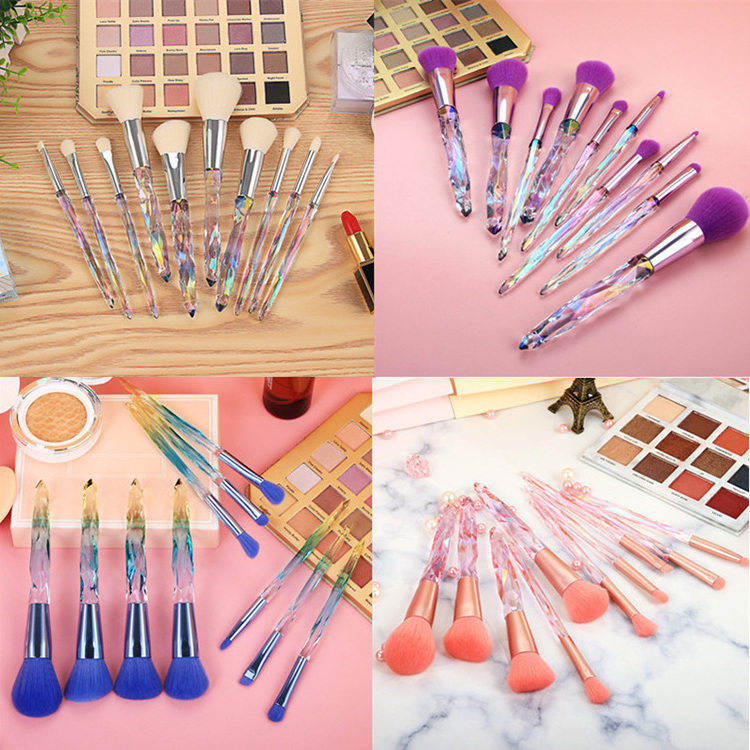 10Pcs Colorful Transparent Diamond Glitter Bling Crystal Handle Kabuki Makeup Brushes Luxury High Quality Makeup Brush Sets