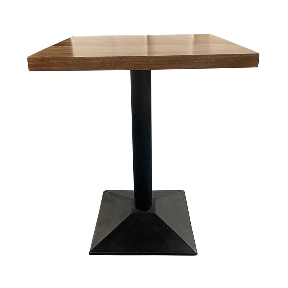 Commercial Use Wooden Restaurant Cafe Table Square Walnut Wood Top Metal Base Dining Table for Restaurant