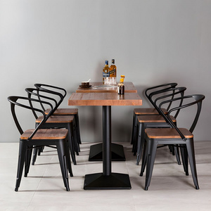 Excellent Quality Restaurant Table Brown Table with Black Frame Metal Pedestal Restaurant Table for Dinning Room