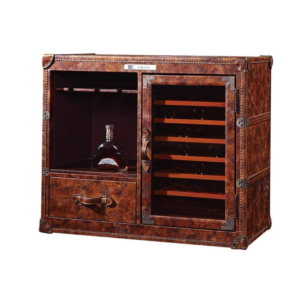 Custom Antique Style Solid Wood Home Bar Trunk Cabinet Living Room Leather Display Wine Cabinet