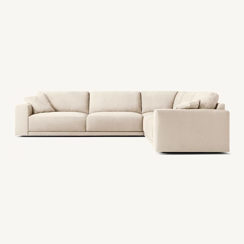 Italian Style Modern Fabric Sofa Set L Shaped White Linen Sectional Sofa