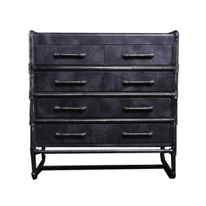 Industrial Water Pipe Vintage Leather Chest of Drawer Cabinet