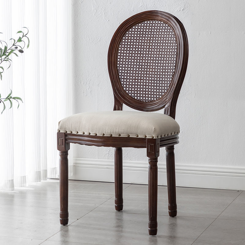 French Style Country Cane Back Round Dining Chair Solid Wood Upholstered Seat Dining Chairs for Restaurant Project