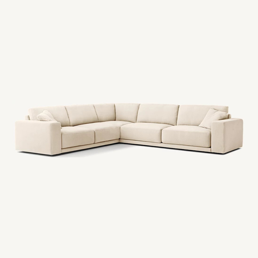 Italian Style Modern Fabric Sofa Set L Shaped White Linen Sectional Sofa