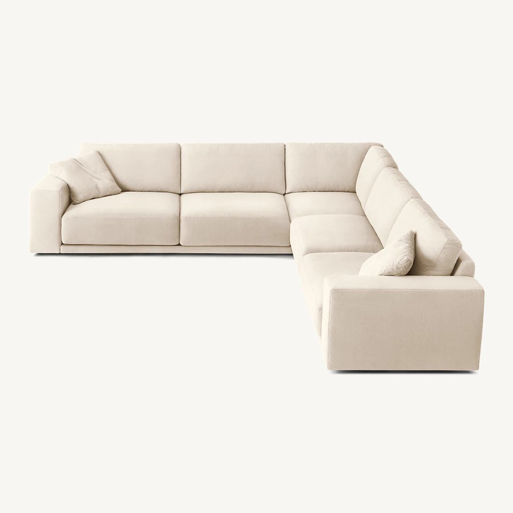 Italian Style Modern Fabric Sofa Set L Shaped White Linen Sectional Sofa