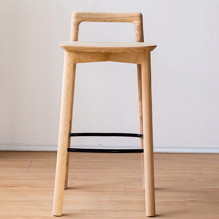 Wholesale Modern Low Back Counter Height Bar Stool Solid Ash Wood Frame High Bar Chair for Cafe Restaurant