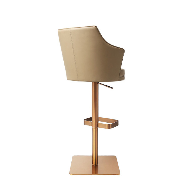 Commercial Nordic Rose Gold Luxury Height Adjustable Swivel Bar Stool Modern Barstool Chair