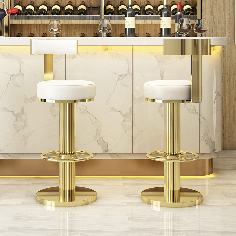 High End Commercial Metal Base Brass High Bar Stool Chair Luxury Swivel Adjustable Gold Bar Stool Set of 4