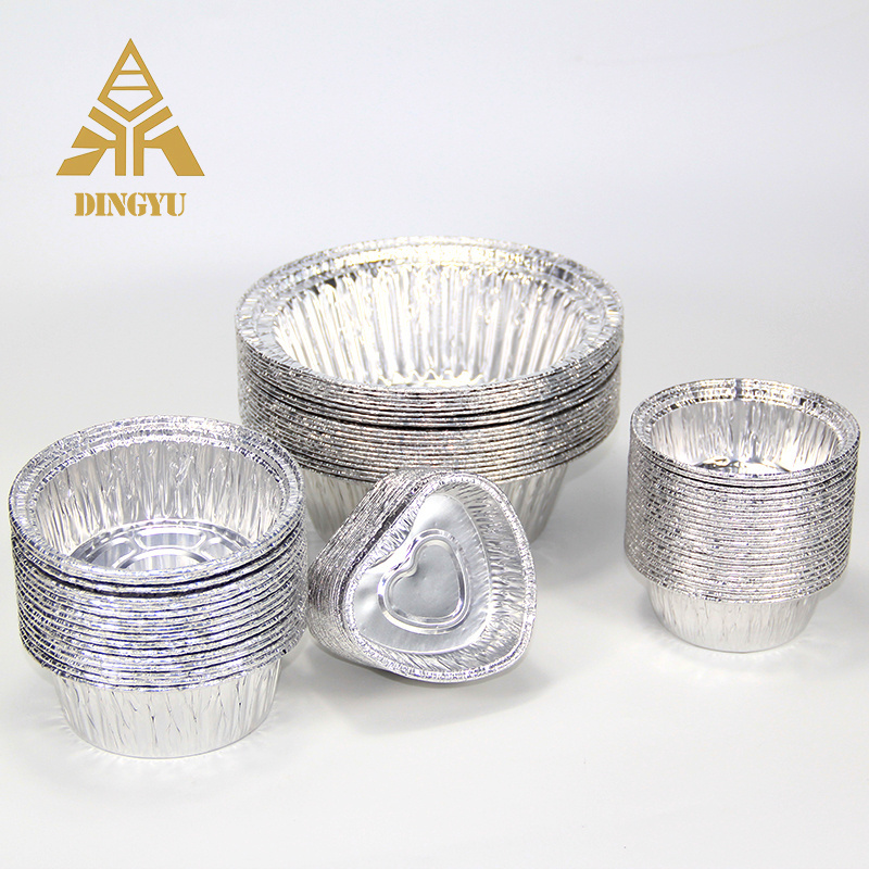 Baking Mold Sliver Pudding Cup Disposable Tin Foil Cake Cup With Lid Round Bbq Foil Pans Aluminum Foil Tray