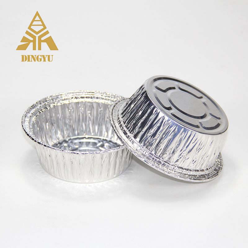 Baking Mold Sliver Pudding Cup Disposable Tin Foil Cake Cup With Lid Round Bbq Foil Pans Aluminum Foil Tray