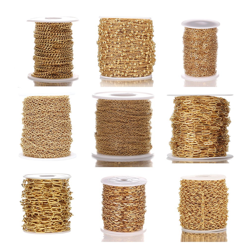 18K Gold Plated Stainless Steel Chain For Jewelry Making Supplies Stainless Steel Cord Body Chain Spool Roll By Meter