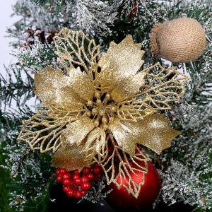 Glitter Poinsettia Christmas Flowers for Christmas Tree Artificial Christmas Flowers Decorations Flower Ornaments