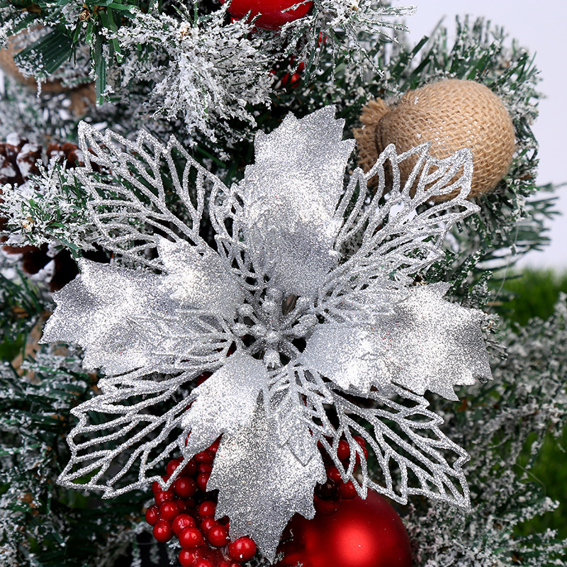 Glitter Poinsettia Christmas Flowers for Christmas Tree Artificial Christmas Flowers Decorations Flower Ornaments