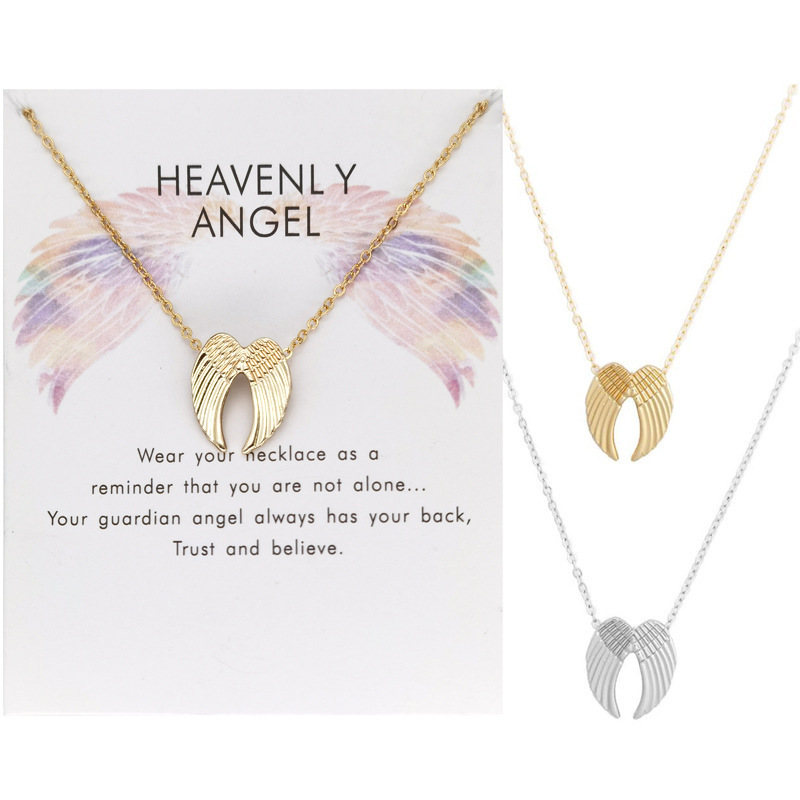 Wholesale Alloy Heavenly Angel Guardian Angel Necklace Gold and Silver Plated Angel Wing Pendant Necklace