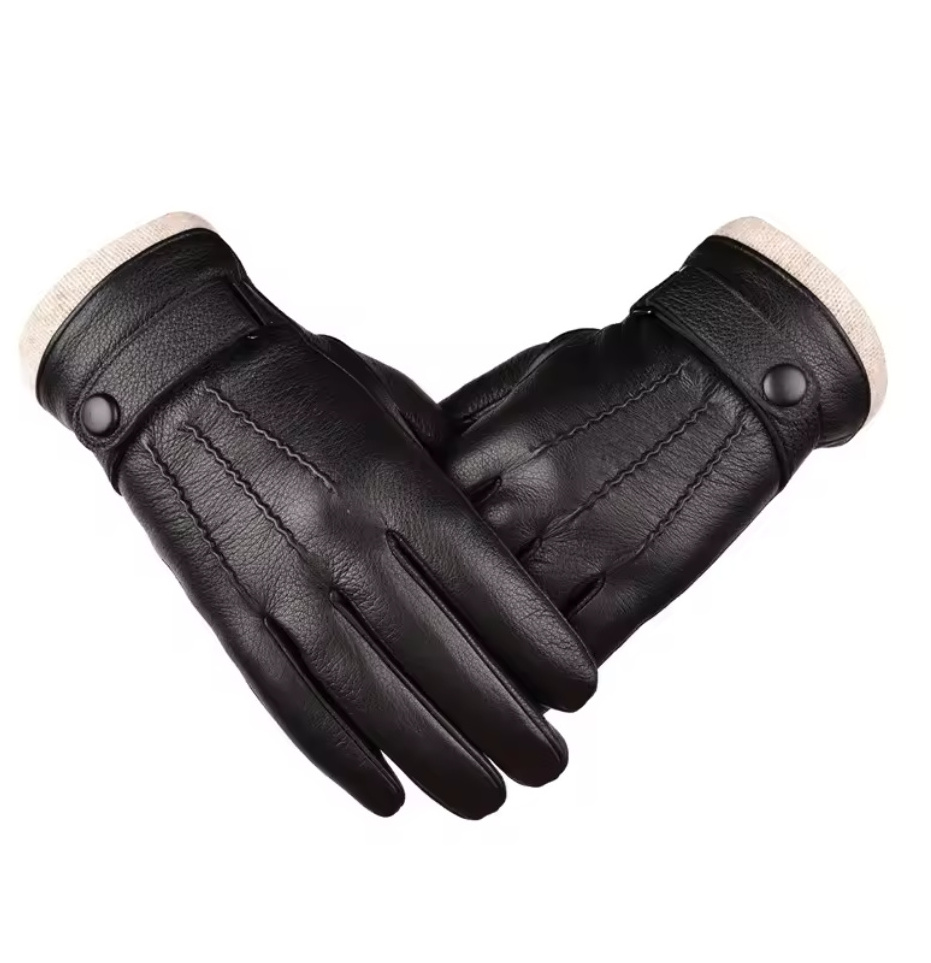 Kulanyane ski shooting gloves leather palm men's winter warm touchscreen deer skin leather gloves fashion leather driving gloves