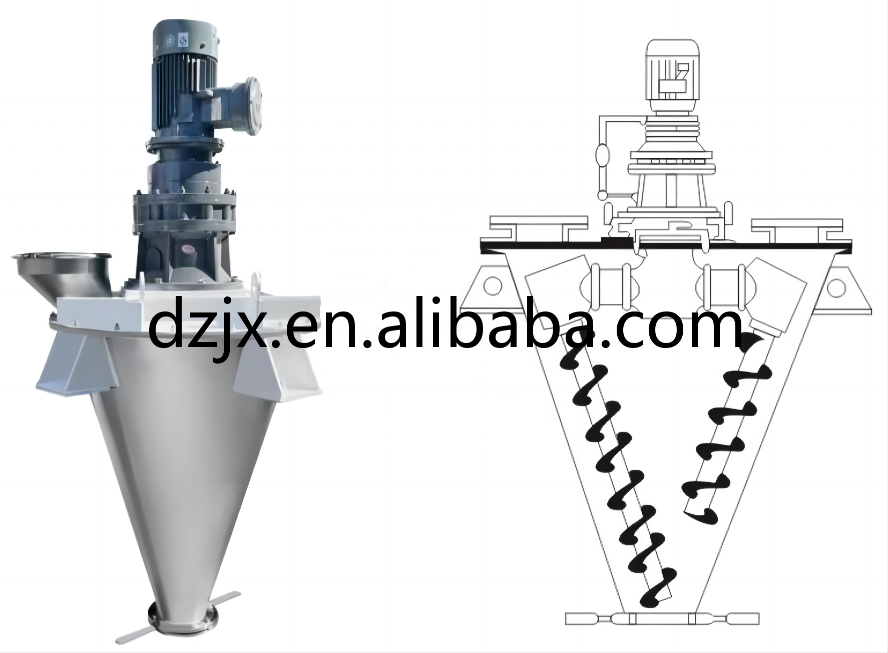 DZJX Stainless Steel dry Powder Double Screw Cone Shaped Mixer Single Spiral Conical Vacuum Ribbon Mixer