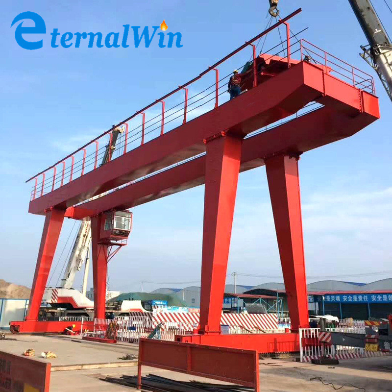 Rail track rubber tire ship to shore boat lifting double girder gantry cranes 20t 50 ton price