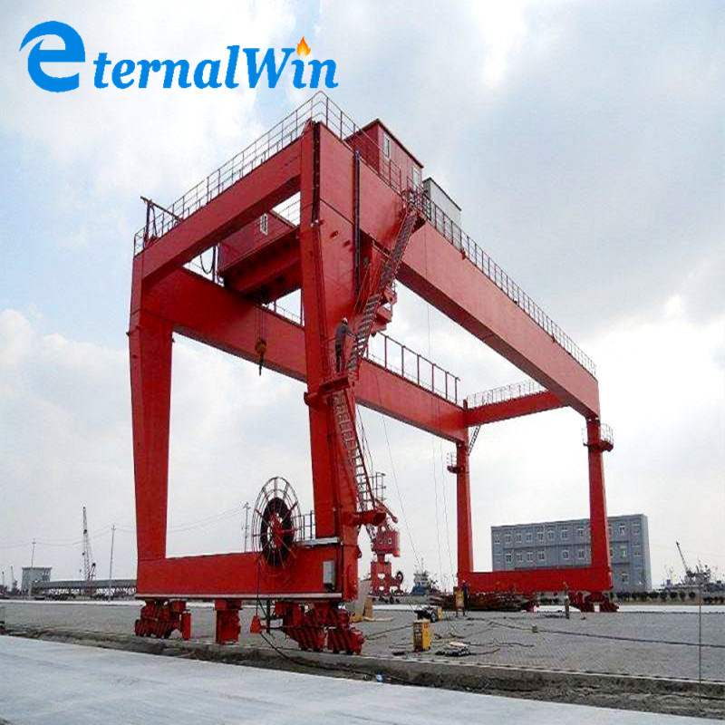 Rail track rubber tire ship to shore boat lifting double girder gantry cranes 20t 50 ton price