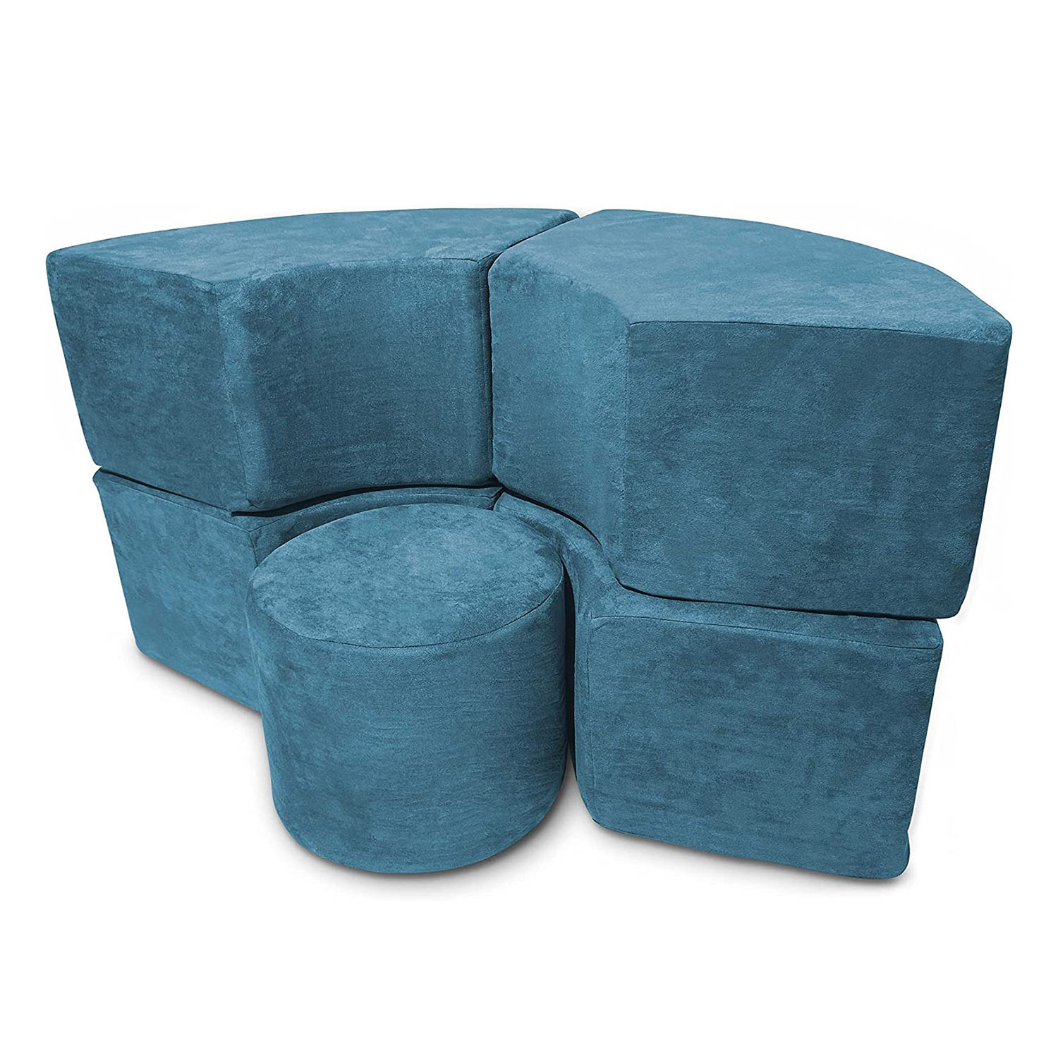 5 Piece Soft Furniture Play set Modular Microsuede Foam Play Circle Bench and Table for Creative Kids