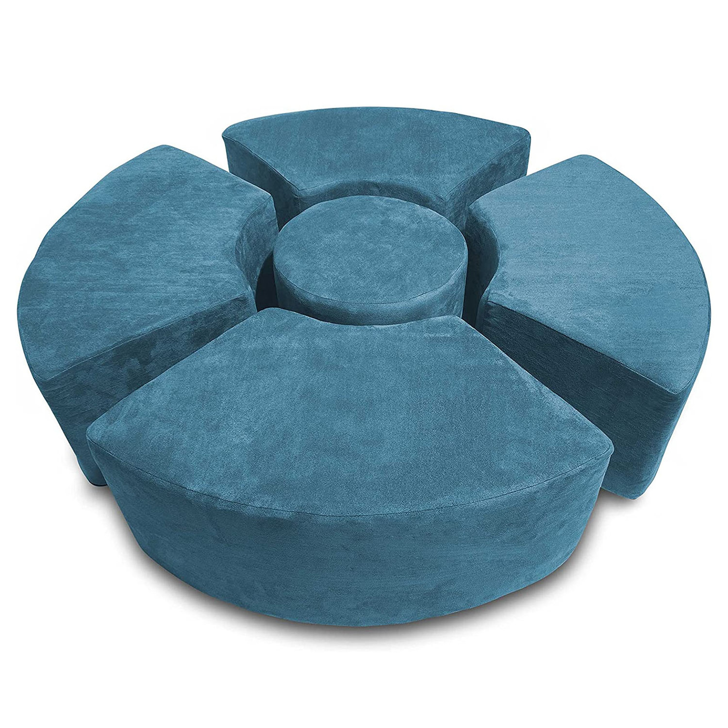 5 Piece Soft Furniture Play set Modular Microsuede Foam Play Circle Bench and Table for Creative Kids