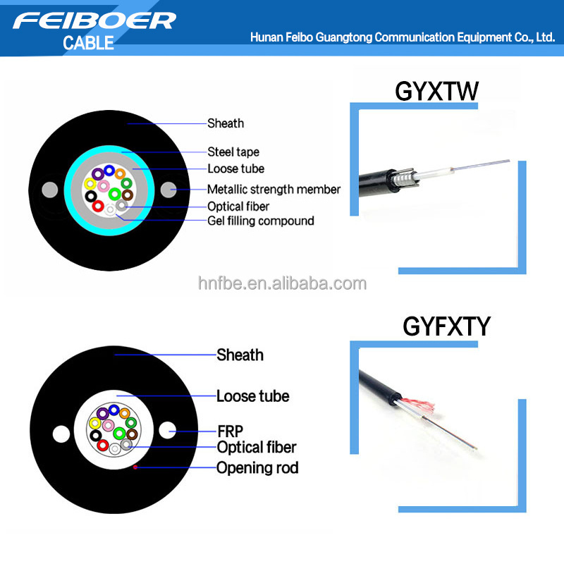 Outdoor Aerial Drop Single Mode 1 2 4 6 8 12 24 Core Armored Fiber Optic Cable With Two Steel Wire Gyxtw Gyxty 1km Ftth Cable