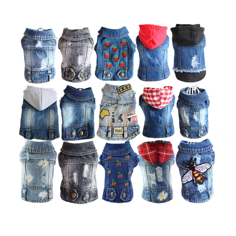 Wholesale XS-2XL Fashion Pet Clothes Denim Jacket Teddy Chihuahua Coat Jeans Outfit Puppy Hoodies Clothing