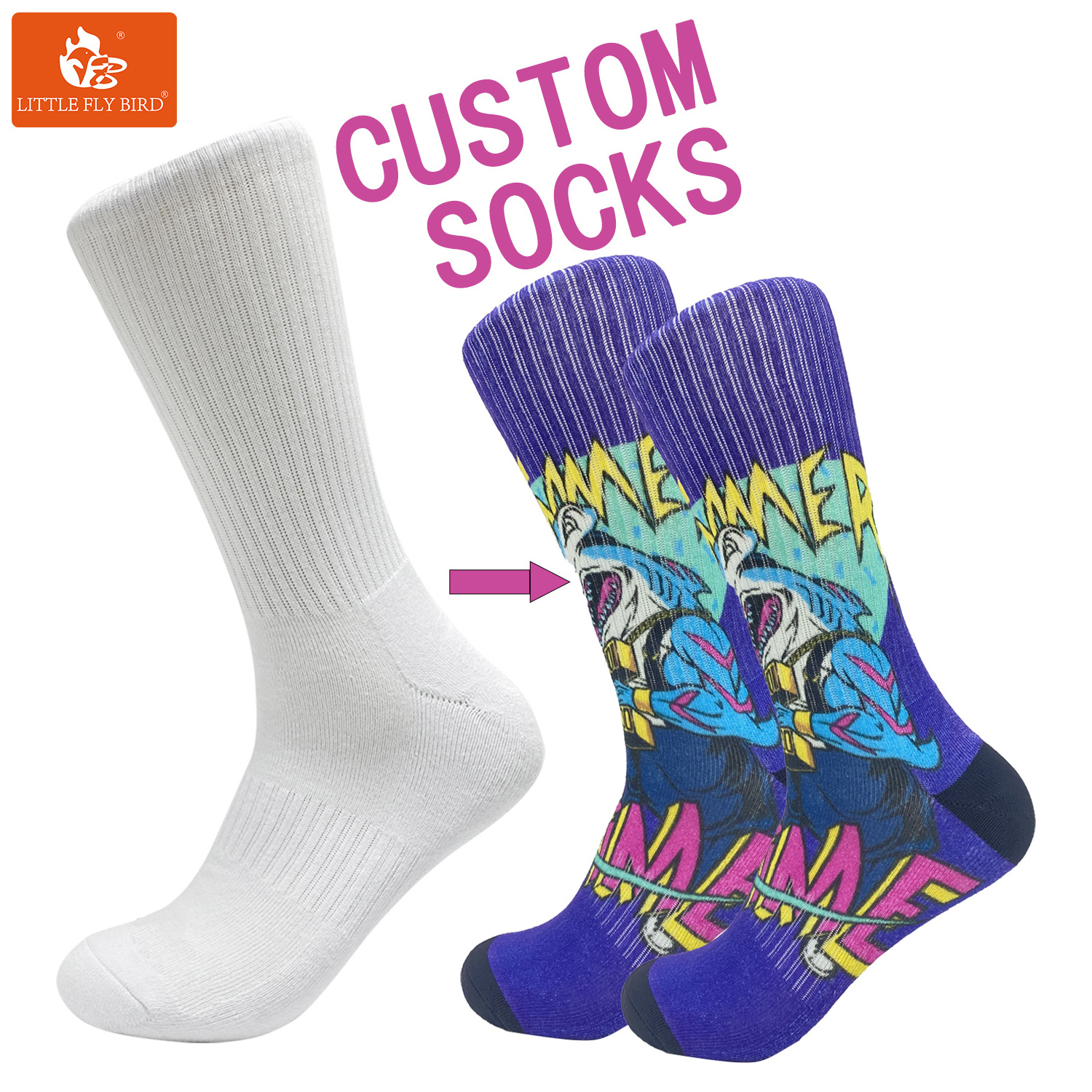 Wholesales custom logo design blank sock men fashion 3d printing digital sublimation  socks