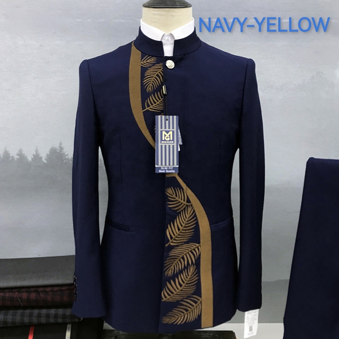 Embroidered Zhongshan Collar Men's Suits Tang Chinese Style 2 Pcs Slim Fitted Suit Men Host Banquet Wedding Plus Size S-5XL