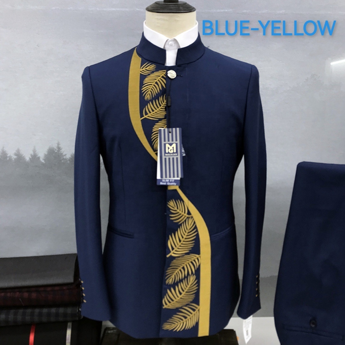 Embroidered Zhongshan Collar Men's Suits Tang Chinese Style 2 Pcs Slim Fitted Suit Men Host Banquet Wedding Plus Size S-5XL