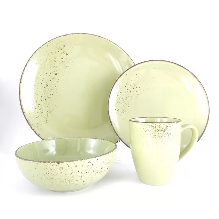 wholesale antique crockery rustic dinner set Matte Color Green Ceramic Stoneware Dinnerware Sets