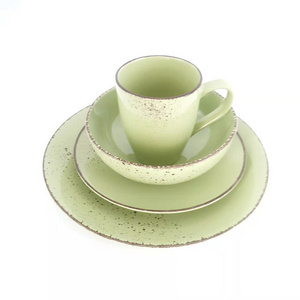 wholesale antique crockery rustic dinner set Matte Color Green Ceramic Stoneware Dinnerware Sets