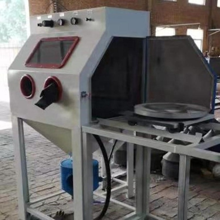 Manual Wheel Turntable Dry Sandblasting Machine With Cyclone