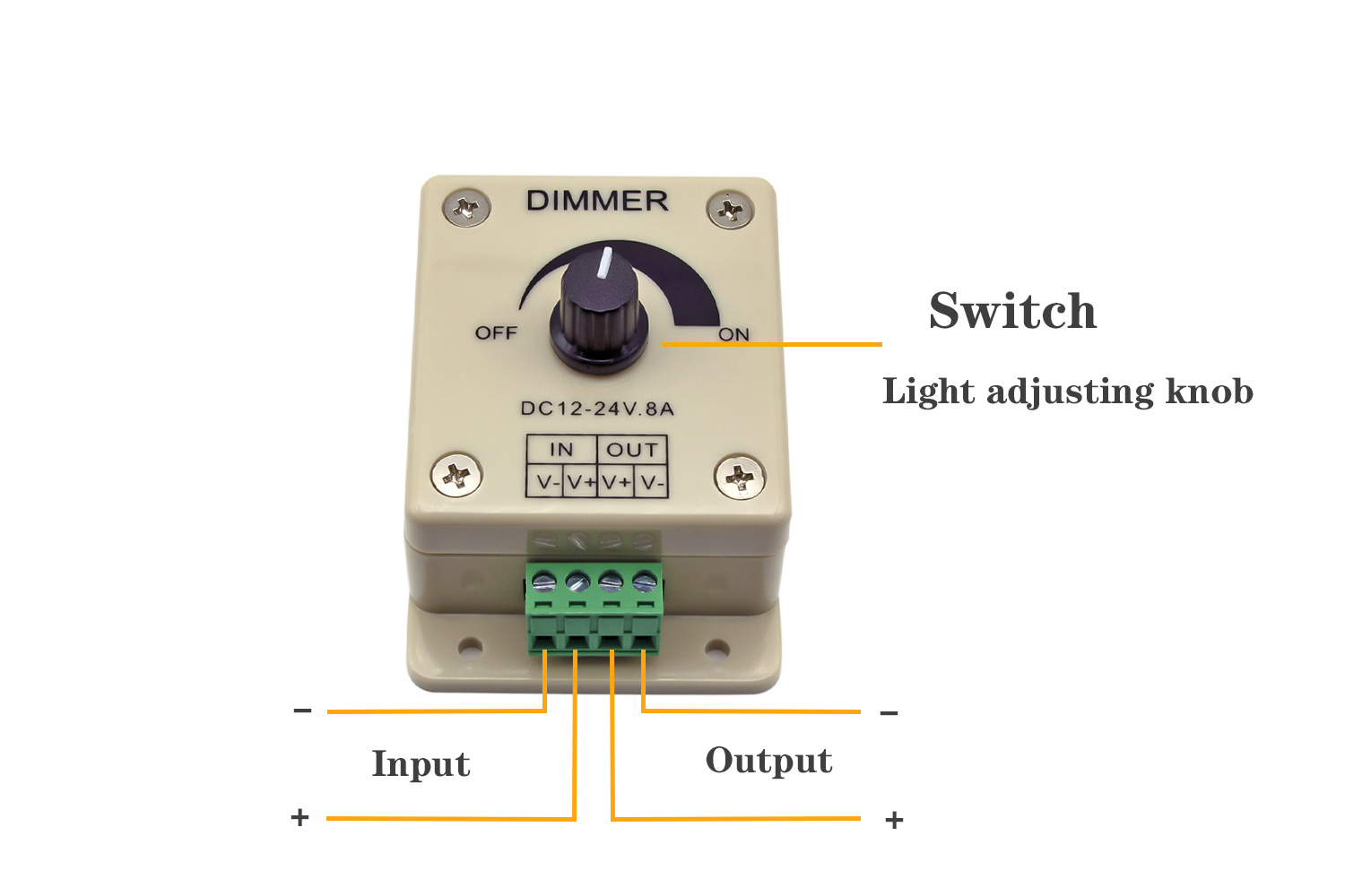 GLS-T1 Wholesale Led Knob Dimmer DC12-24V 8Ax1CH Singled Led Strip Light Dimmer Switch Adjust Brightness With Rotating Button