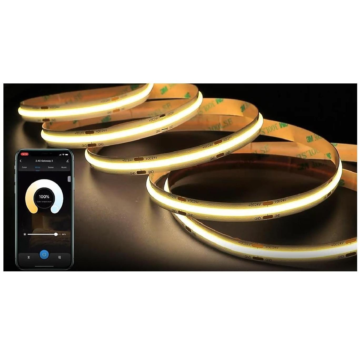 Customized outdoor waterproof soft core 528Led/m IP67 IP68 Neon diffusion ultra-thin 24v flexible COB RGB Led strip light